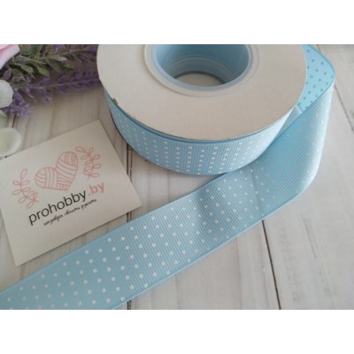 Лента репсовая 25 мм "Мелкий горох на голубом" №184